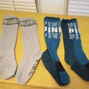 PINK Victoria's Secret Crew Socks - Grey & Teal (2-Pack)